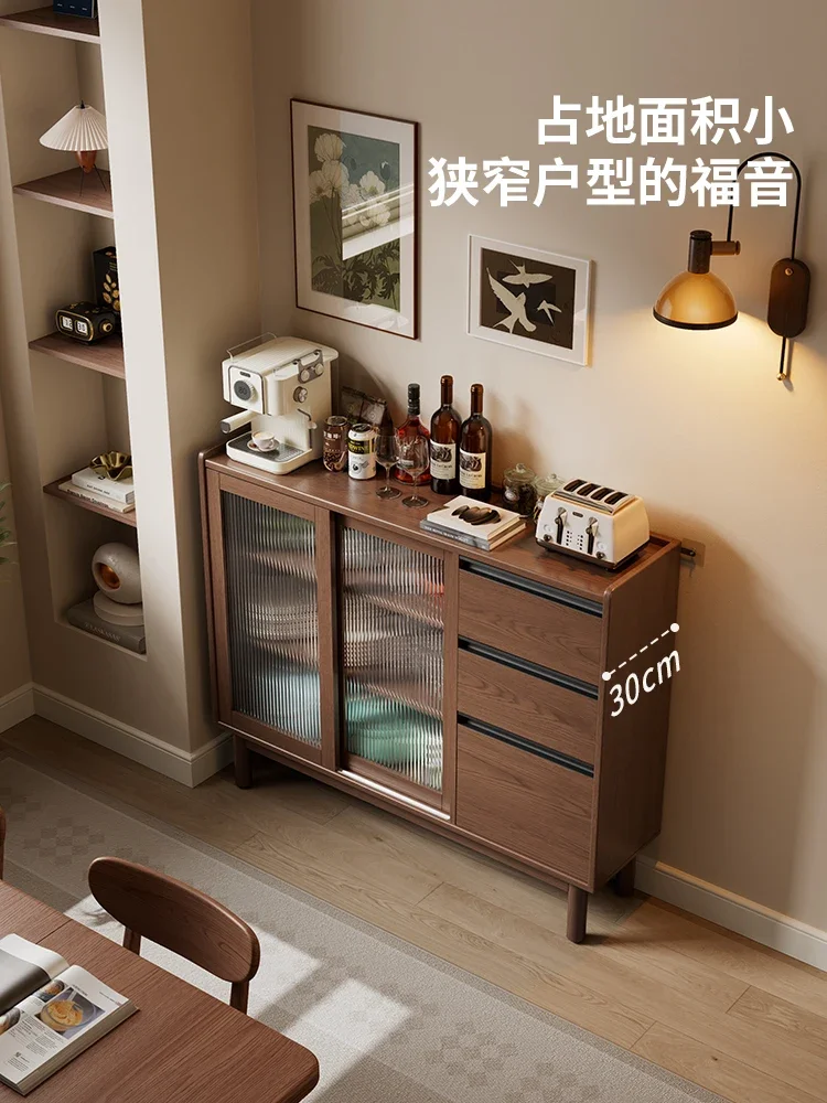 Solid wood dining edge ultra-thin storage ultra-narrow tea cabinet coffee cabinet