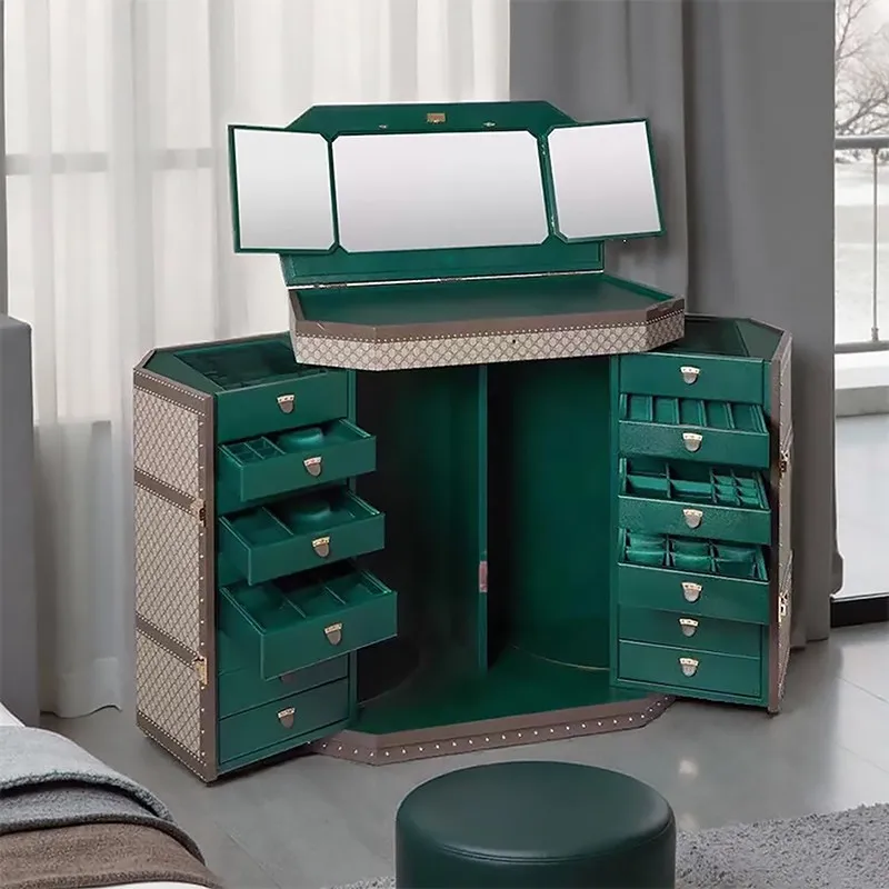 *Italian Luxury - Style Floor - Standing Solid Wood Jewelry Cabinet Featuring Designer Drawer for Both Villa and Home Storage