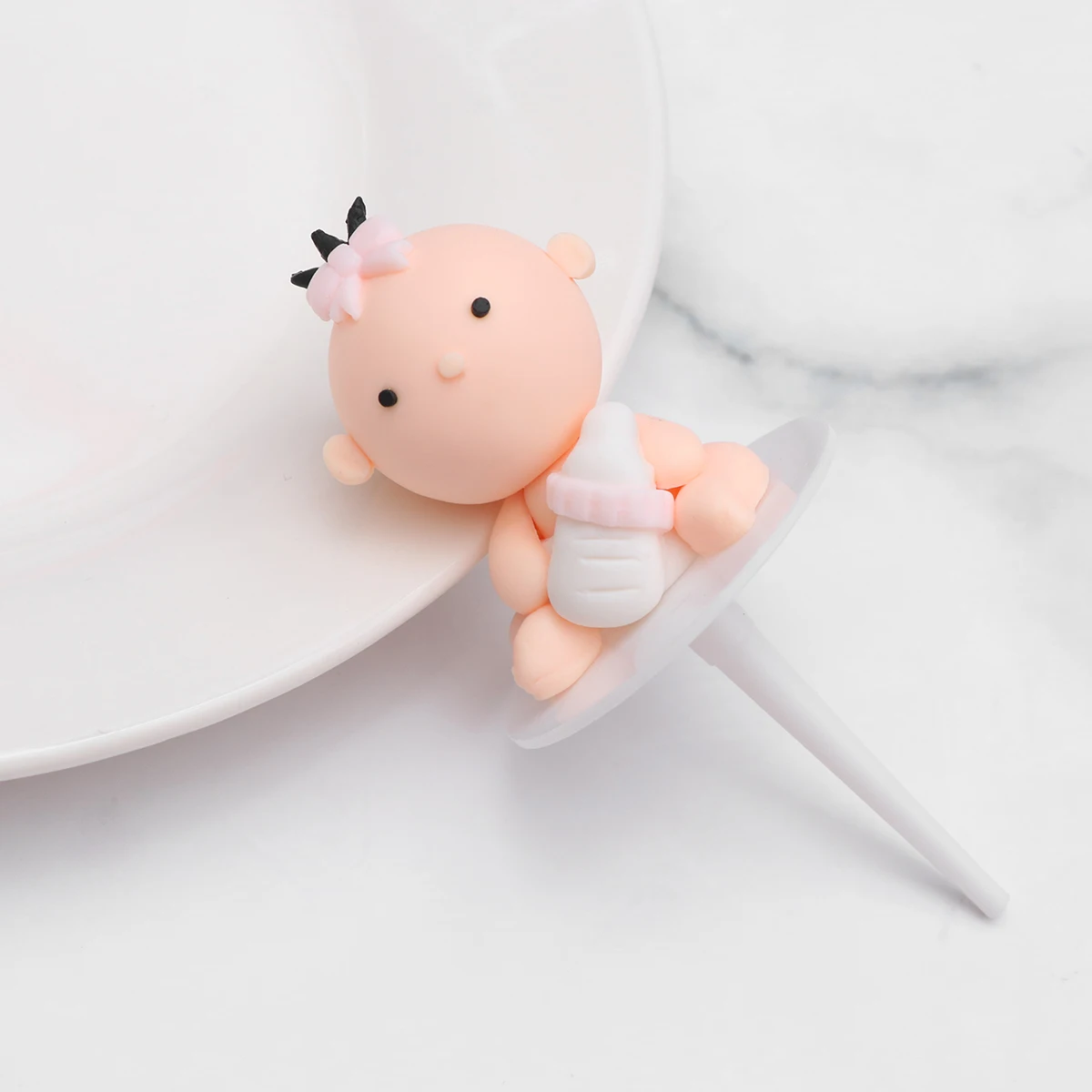 

Pink Polymer Clay Cake Pick Creative Cupcake Topper Birthday Cake Insert Card Dessert Decor Party Ornament Shower