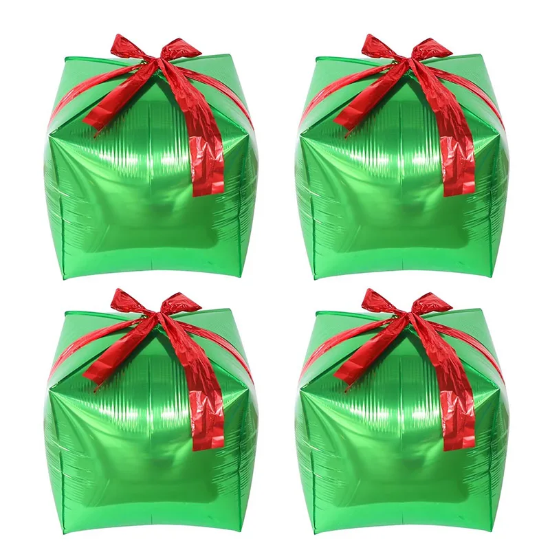 4pcs 22Inch Red Green Christmas Gift Boxes Foil Balloons Xmas Decoration Party Favor Christmas Decoration Present Air Globos