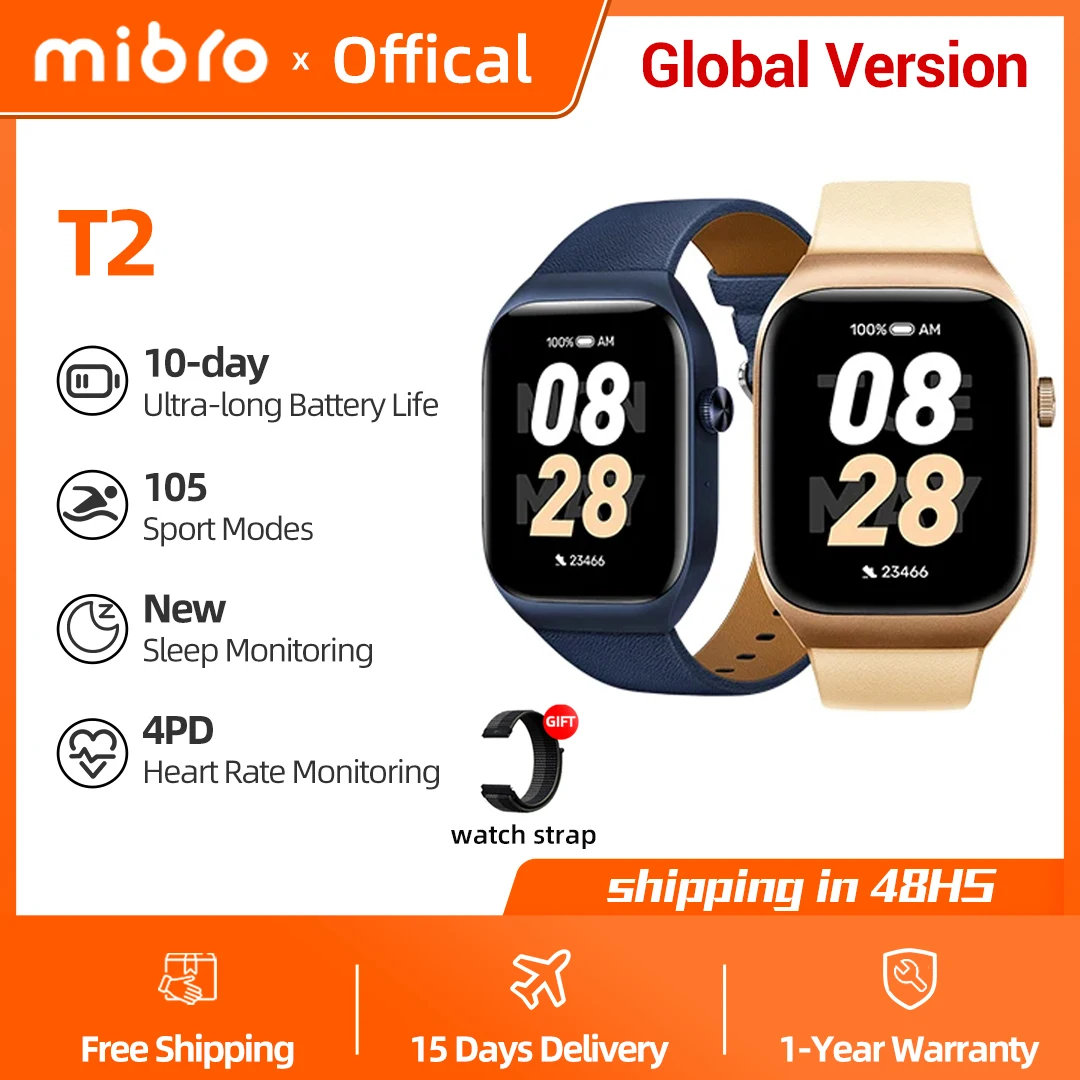 Mibro T2 GPS Positioning Smartwatch 1.75Inch AMOLED Screen Bluetooth Calling 105 Sport Modes Fashion Smart Watch For Men Women