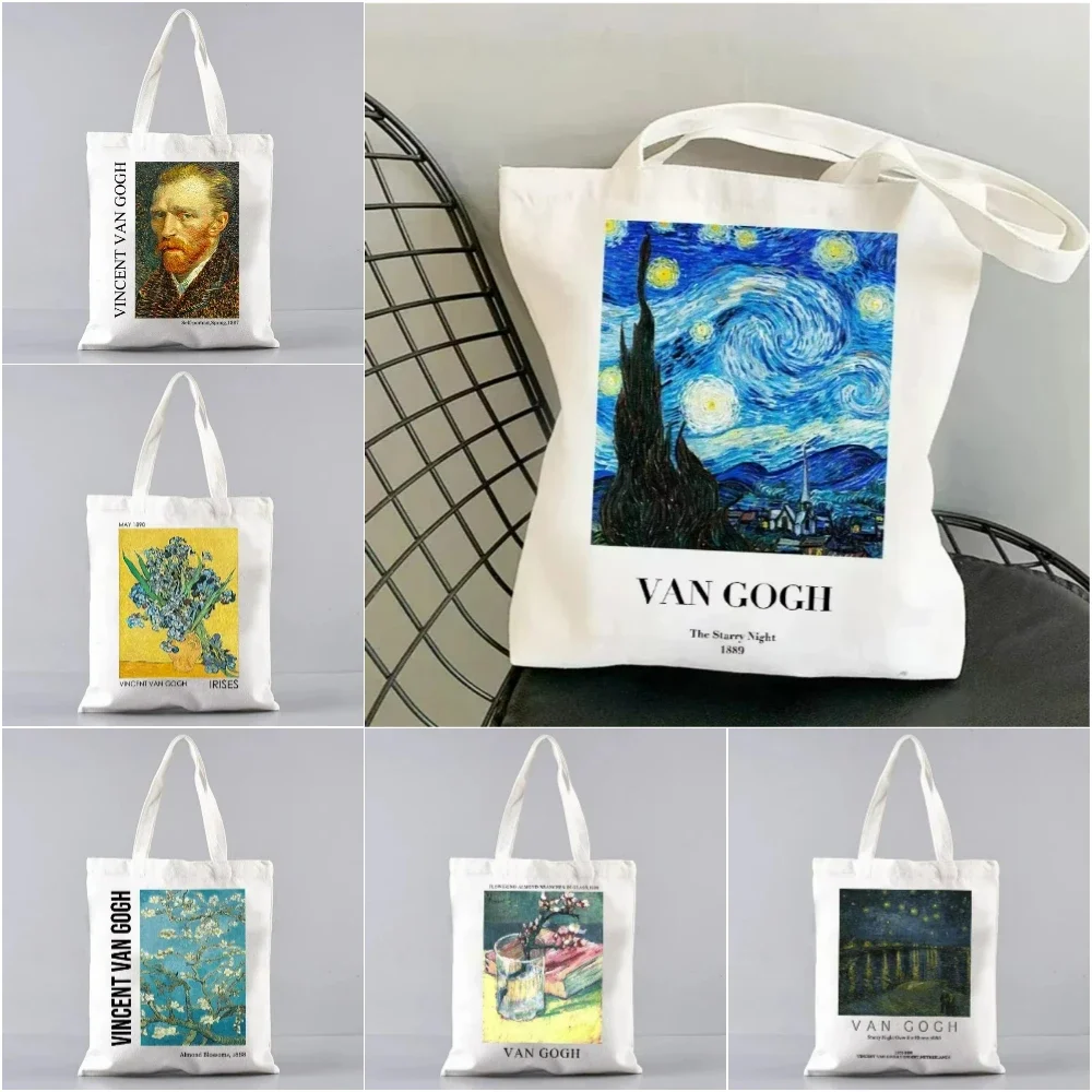 Artistic Vincent Van Gogh's Oil Painting Inspired Canvas Tote Bag for Shopping Work School or Travel Eco Friendly Shoulder Bag