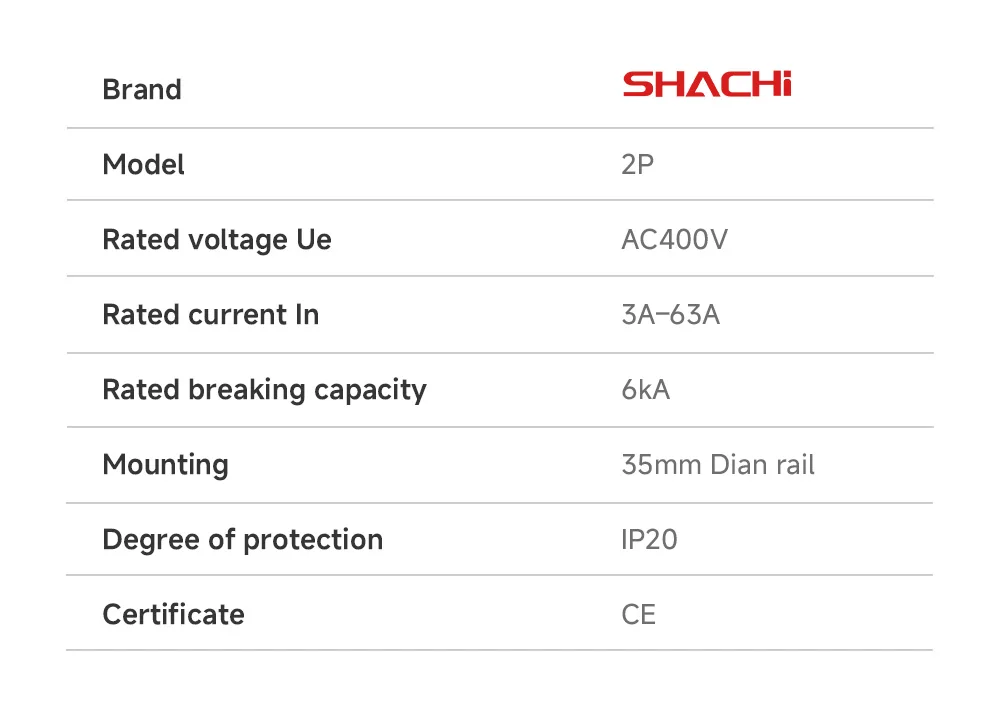 SHACHI AC Mini-Leitungsschutzschalter MCB 2P 16A 20A 25A 32A 40A 63A 220V 400V C-Typ DIN-Schienen-Luftschalter für den Überlastschutz im Haushalt – Detail 14