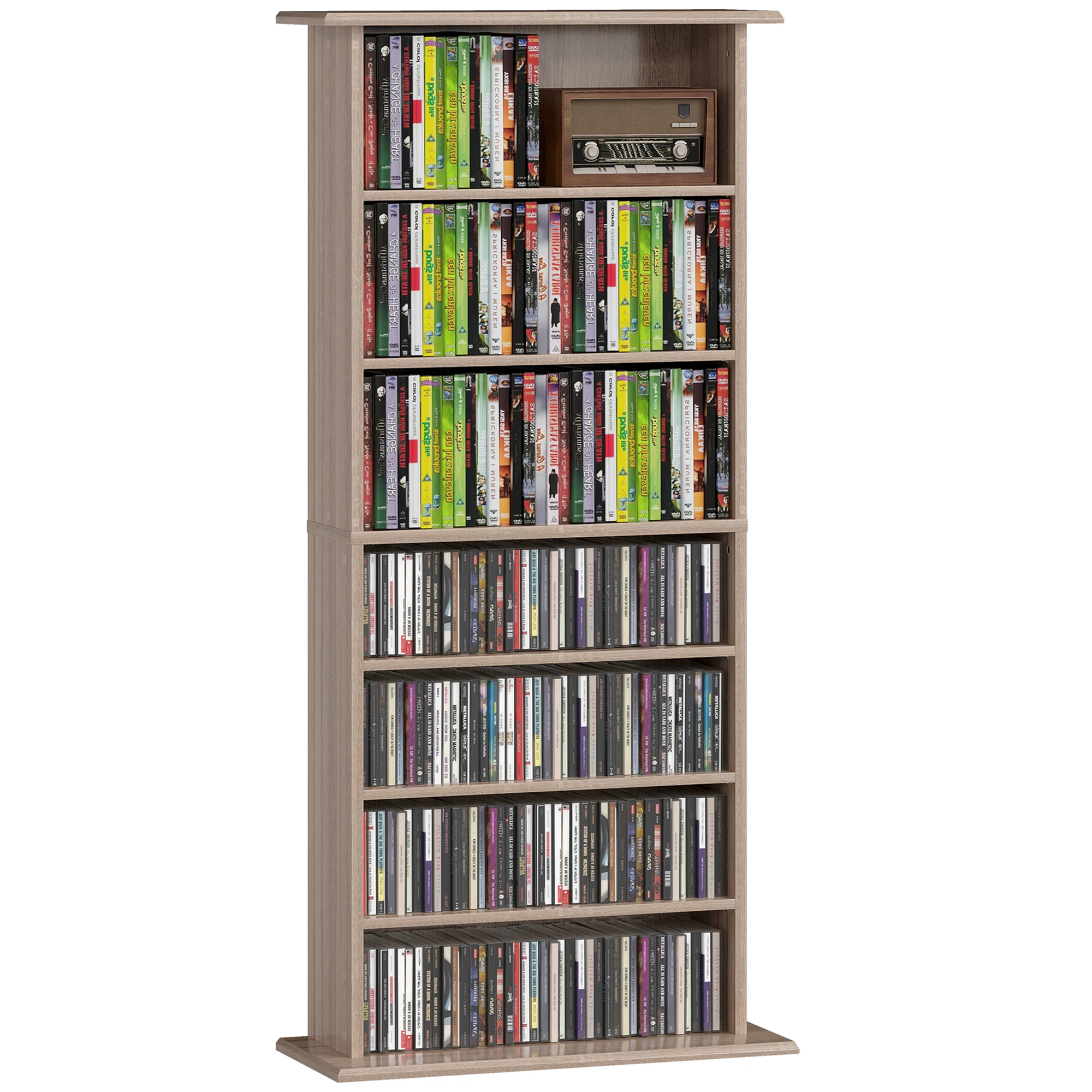 HOMCOM Estantería para CDs y DVDs Soportes para CD Estrechos con 8 Compartimentos Estantes Ajustables para Salón Oficina