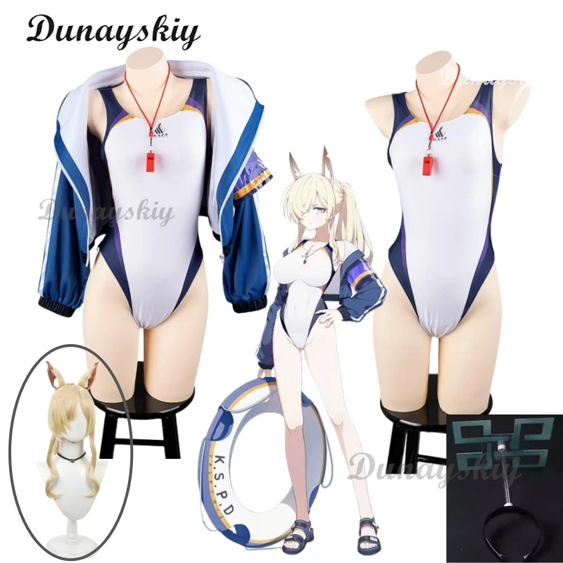 Game Blue Archive Ogata Kanna Swimsuit Cosplay Costume Cos Kanna Wig Halo Game Party Uniform Hallowen Customized