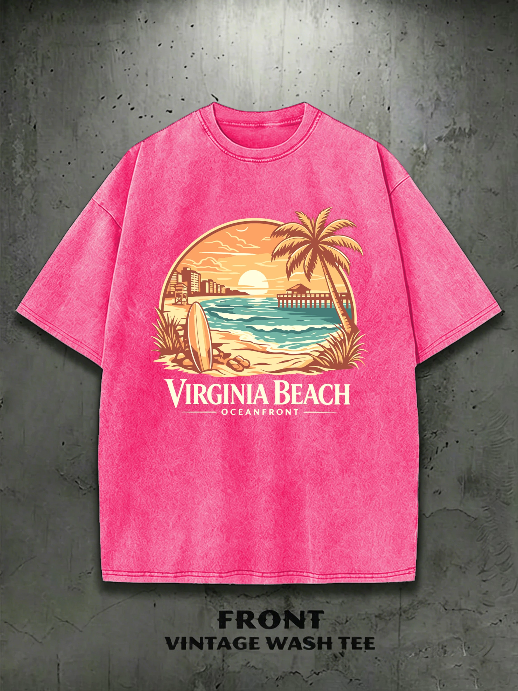Virginia Beach Surfing Printing Man'S Short Sleeve Sport Cotton Streetwears Summer Cool T-Shirts Casual Breathable Clothing