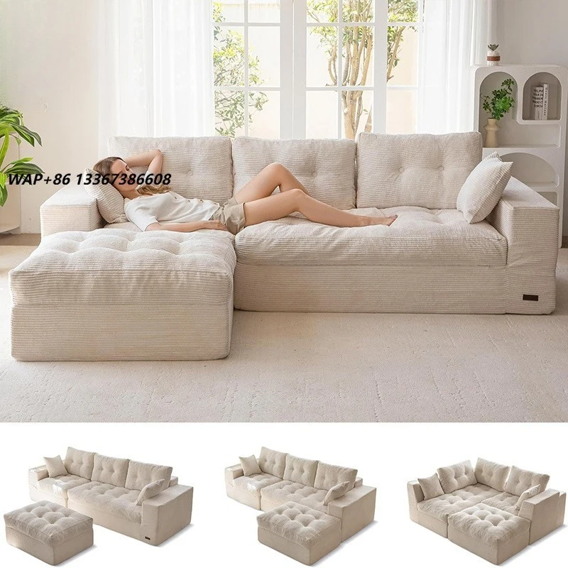 High-end inflatable L-shaped combination sofa bed, modern fabric design, environmentally friendly sponge filled three-seat so