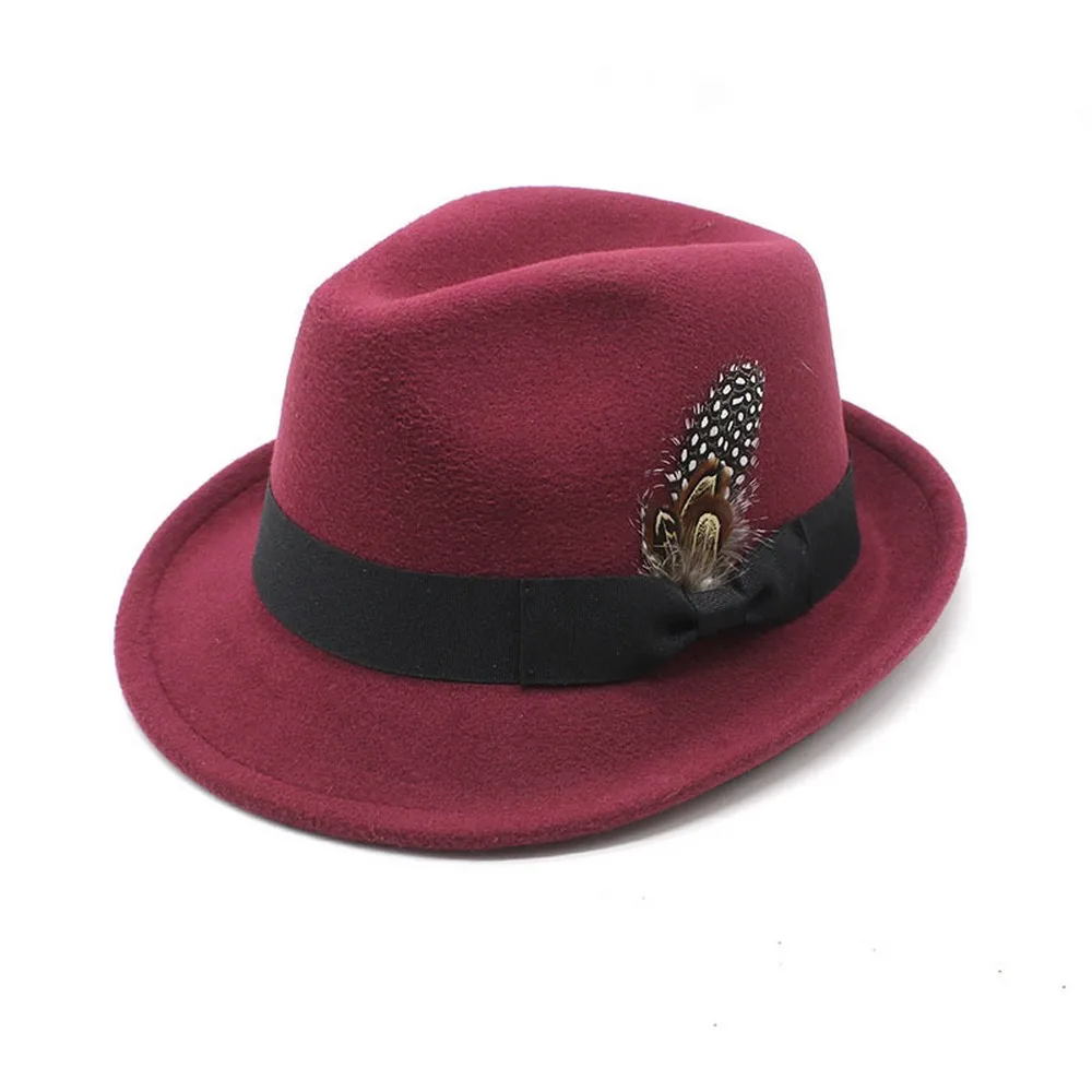 Four Seasons Women And Men Fedoras Caps British Cup Hat Cotton Polyester 57-58cm Small Brim Feather Decoration Luxury Jazz Style