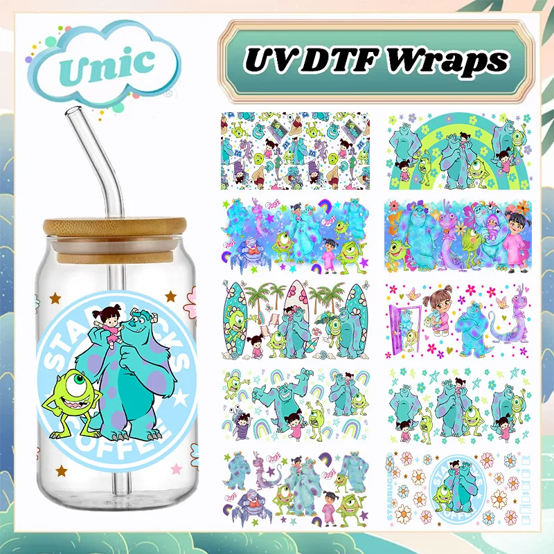 Disney Monsters Inc Wrap Stickers Waterproof UV DTF Cup Mug Wraps Sticker For DIY Libby Glass Waterproof Custom Decals