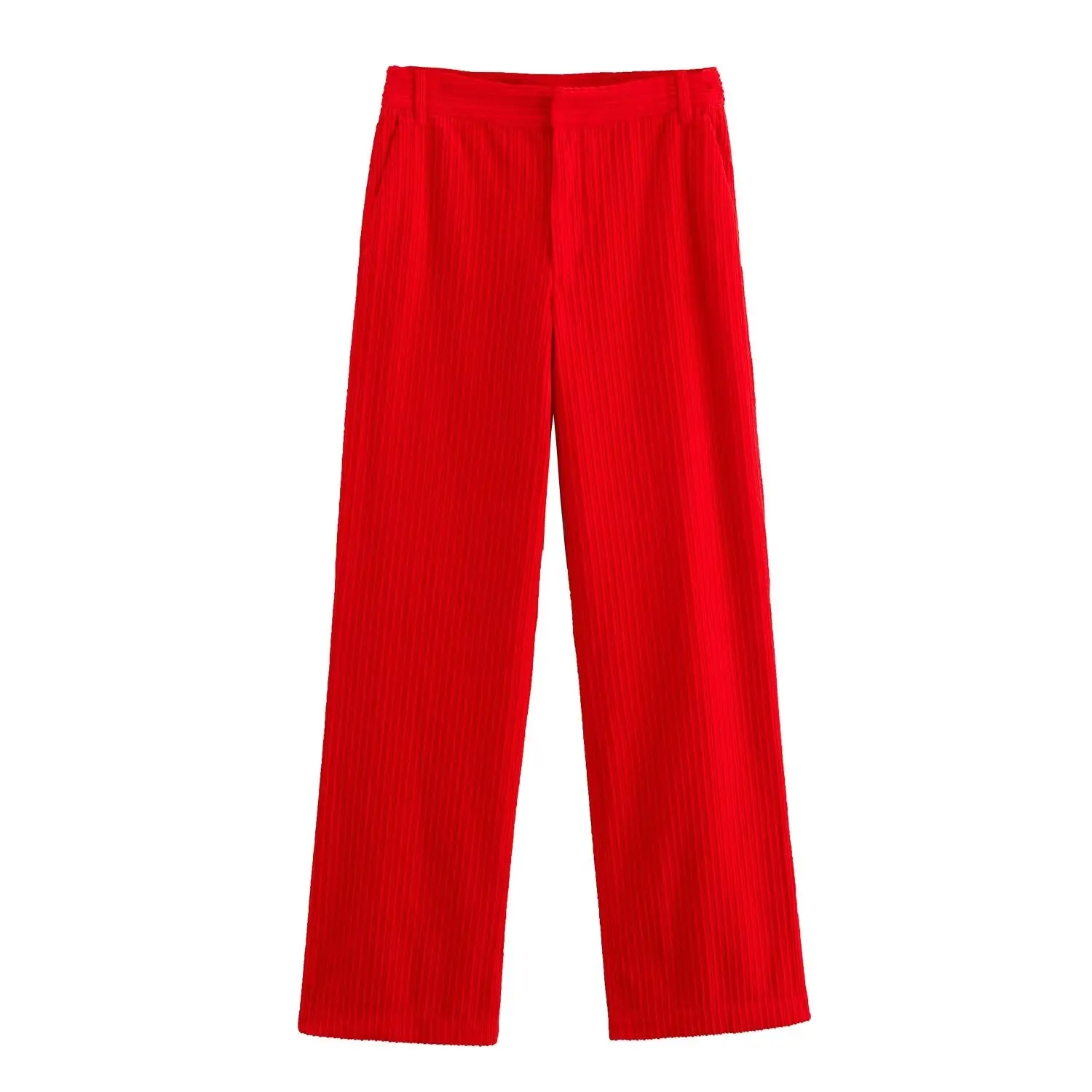 

TRAFZA Women's Winter Fashion Versatile Solid Corduroy Zip Trousers Female Elegant Warm Pockets High Street Casual Long Pants