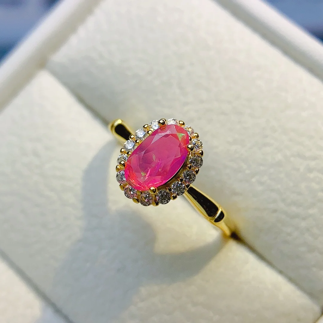 Natural Pink Opal Ring October Birthstone Ring 925 Sterling Silver Pink Gemstone Engagment Ring For Gift - view 6