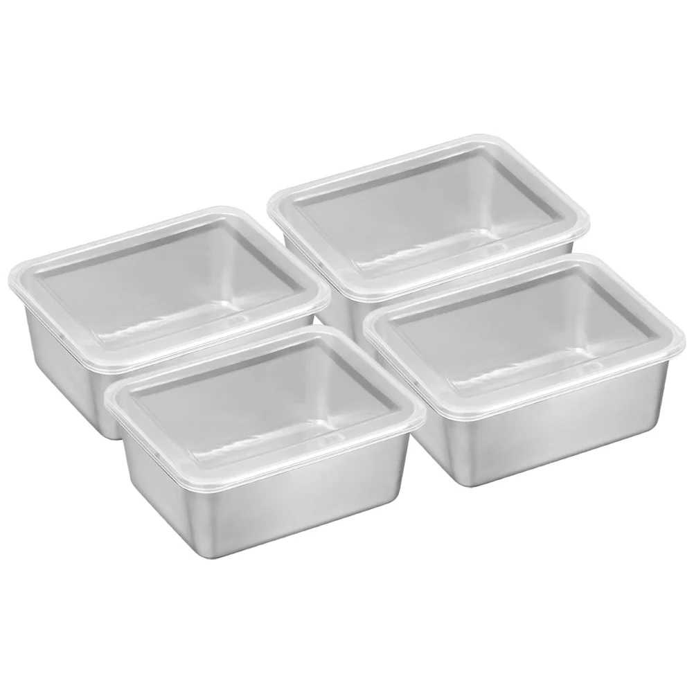 

4 Pcs Crisper Household Food Containers Box Kitchen Fridge Bins Stainless Steel Sealing Boxes