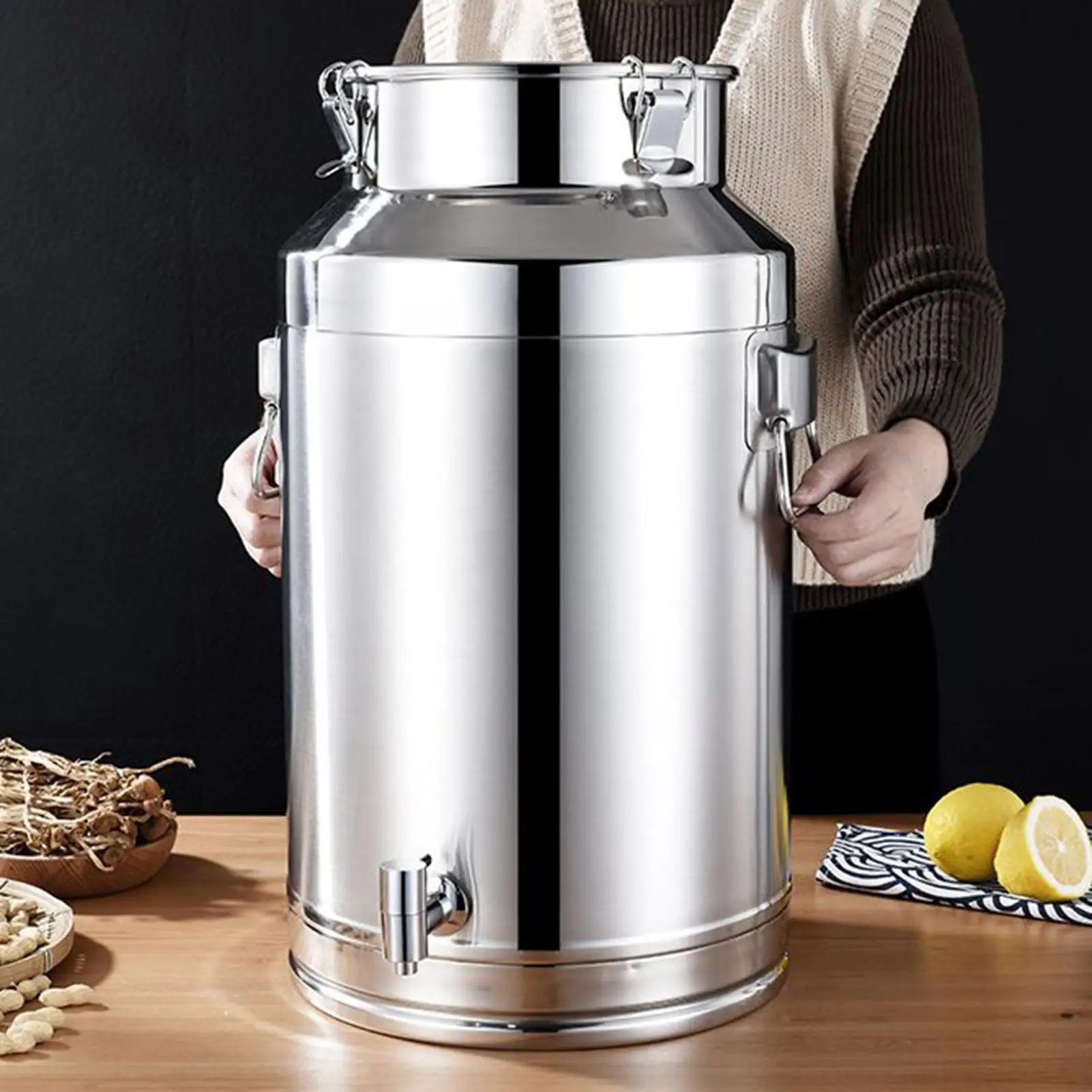 5L/9L/14L Küchen-Vorratsbehälter mit Zapfhahn, Edelstahl-Fettbehälter mit Deckel, luftdichter Milchkanne, Weintank