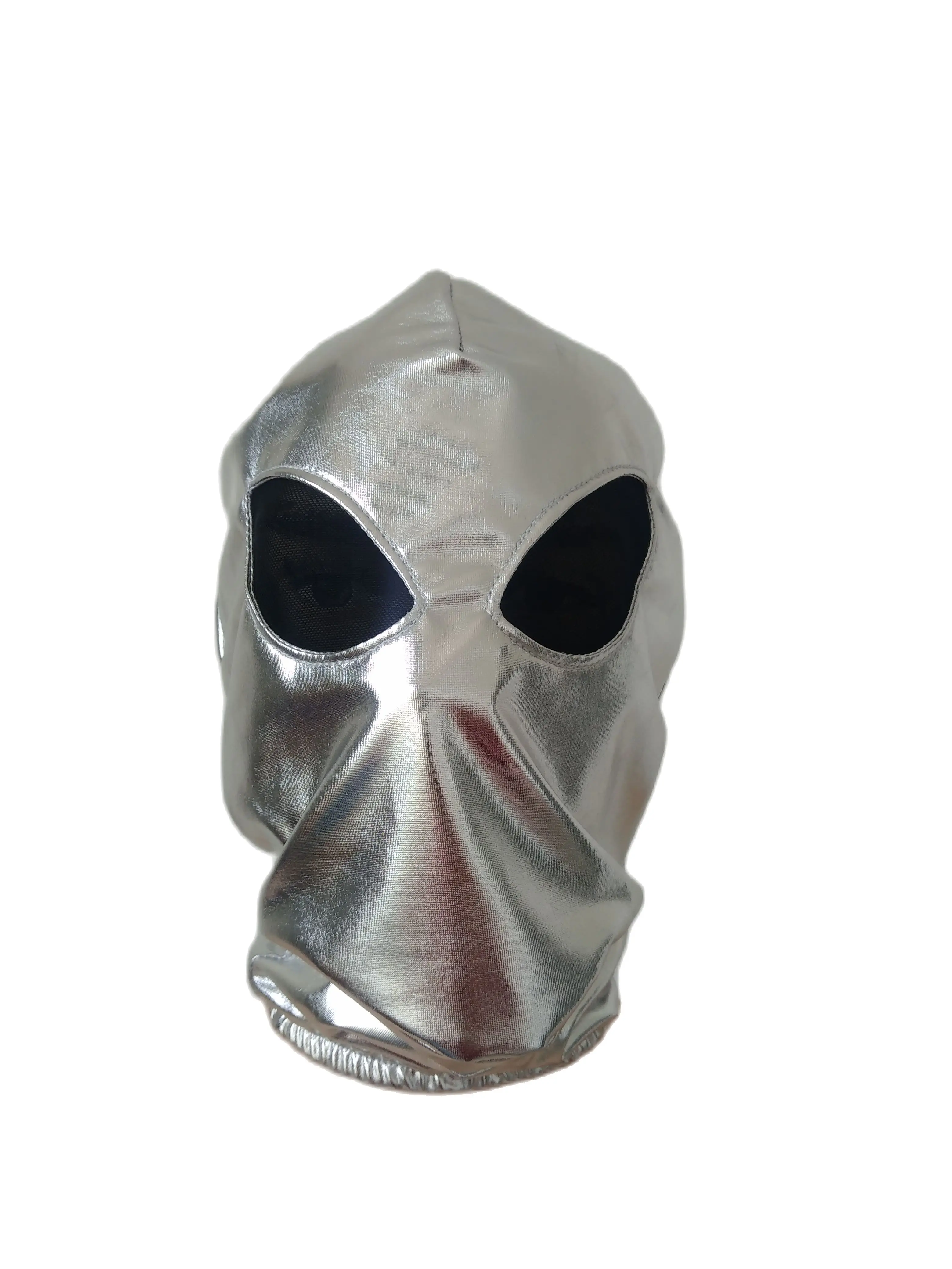 Máscaras de Halloween Alien, disfraces de Cosplay, máscara metálica Brillante De plata, Ojos de malla abiertos, disfraces Zentai unisex, accesorios de fiesta