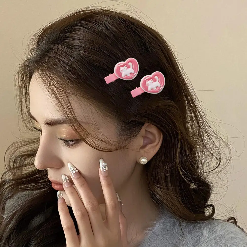 2 Pcs Love Hair Clip Pink Duck Beak Clip Cute And Clip Sweet Clip Headwear With New Heart Style Cartoon Edge Bang G U9t8