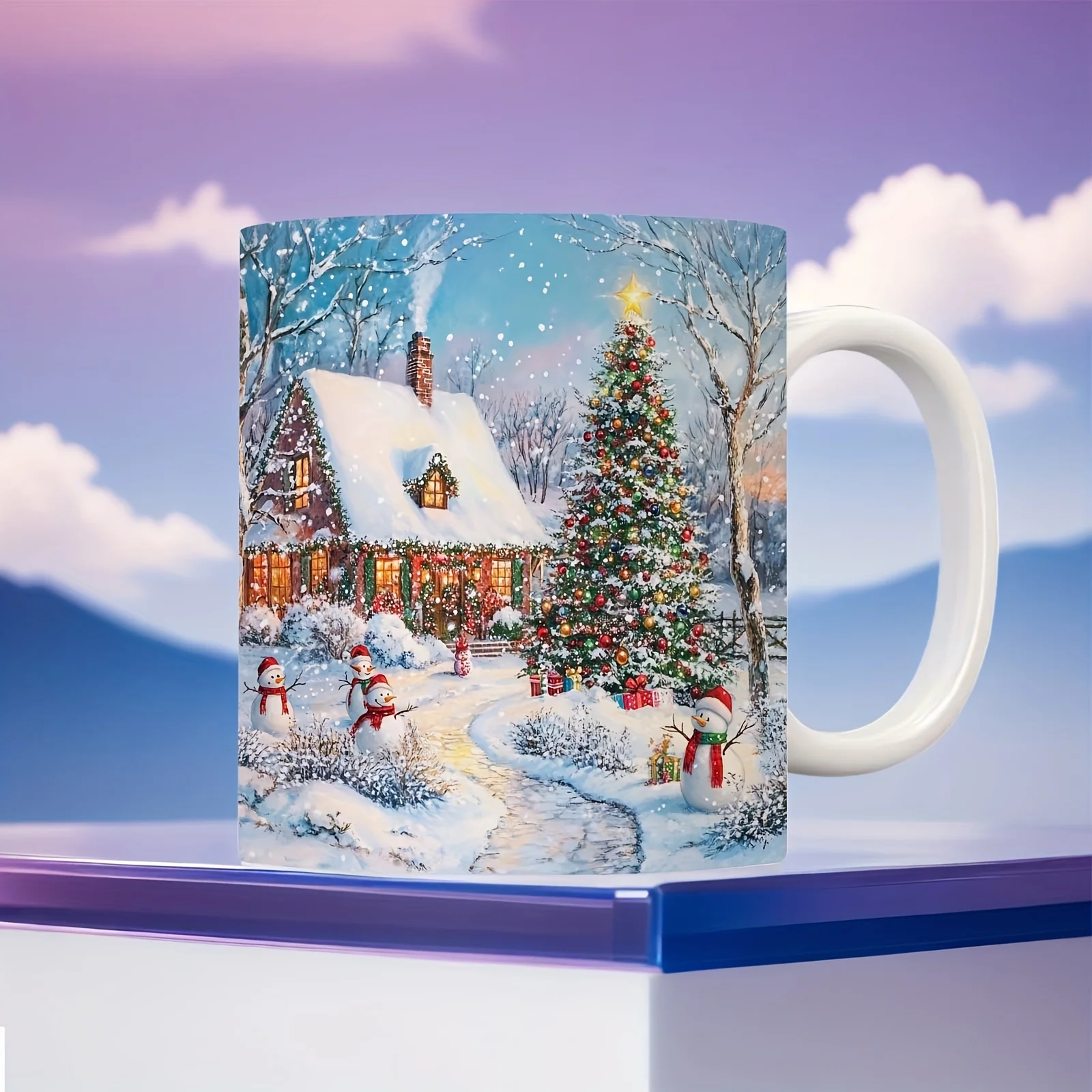 1pc Festive Snowman& Christmas Tree Ceramic Coffee Mug- 11oz Cup with Red& Green Holiday Design, Perfect for Hot& Cold Drinks, Ideal Gift for Christmas