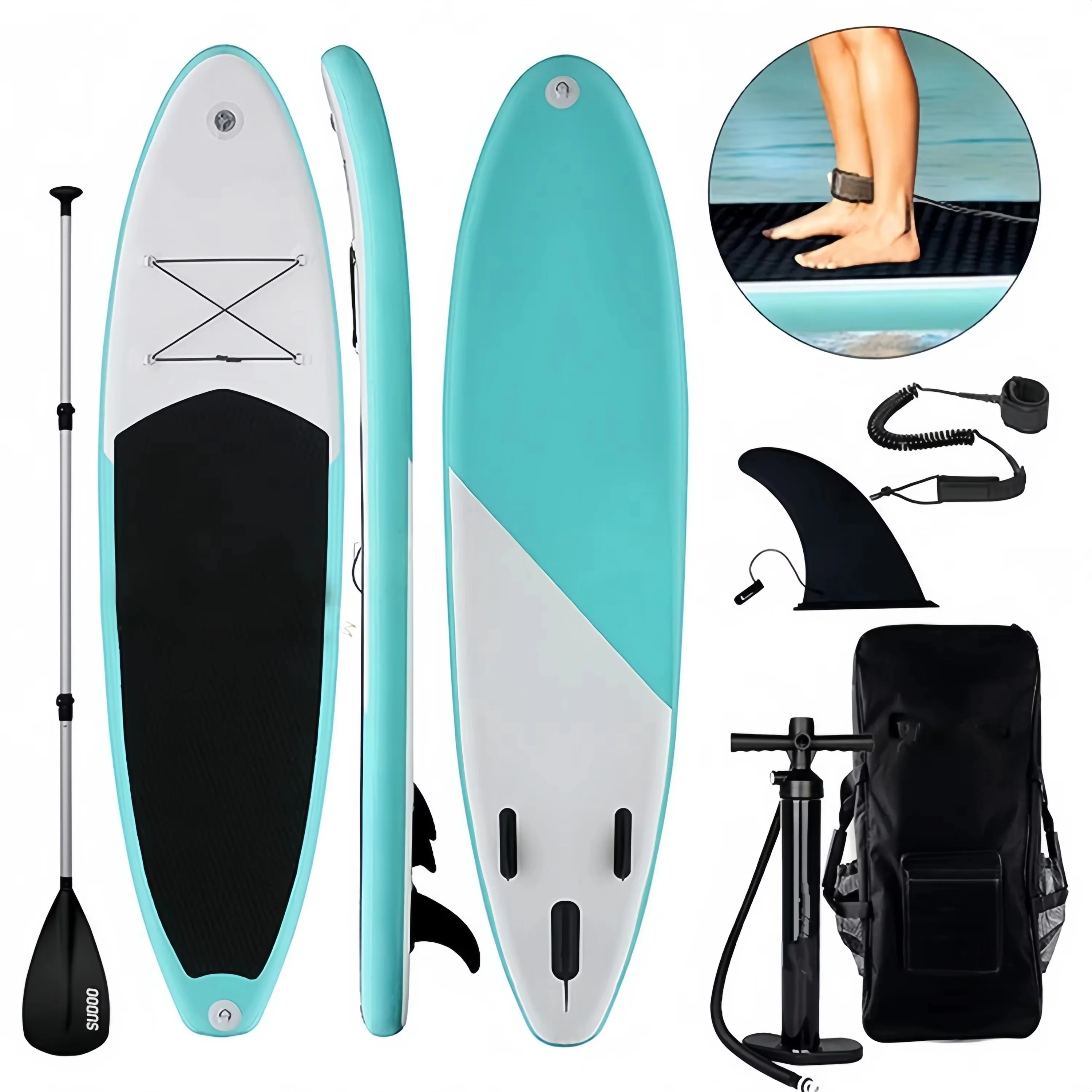 Planche de surf gonflable en PVC, planche à pagaie pour ski aquatique, avec corde de pied, pour l'extérieur, 3.2m, 10.6 pieds