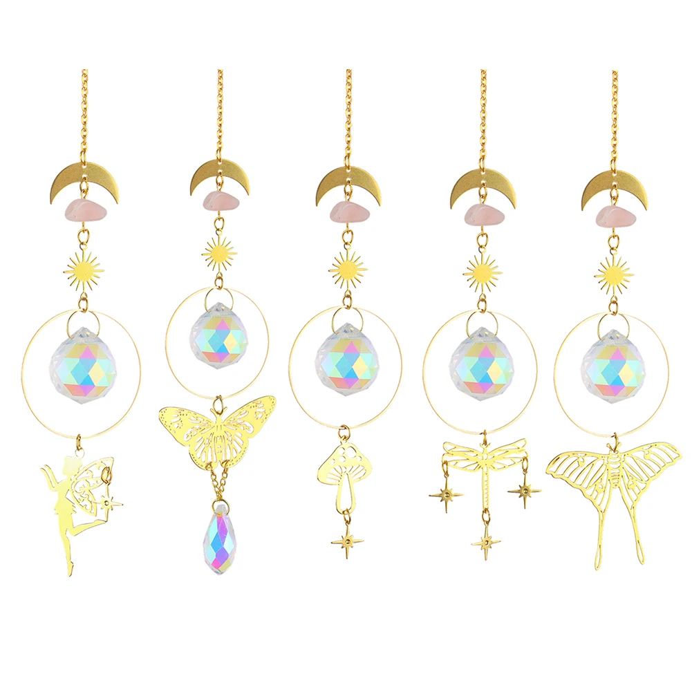 Light Catching Wind Chime Colorful Sun Catcher Wind Chime Fairy Butterfly Mushroom Dragonfly Moth Home Garden Decor