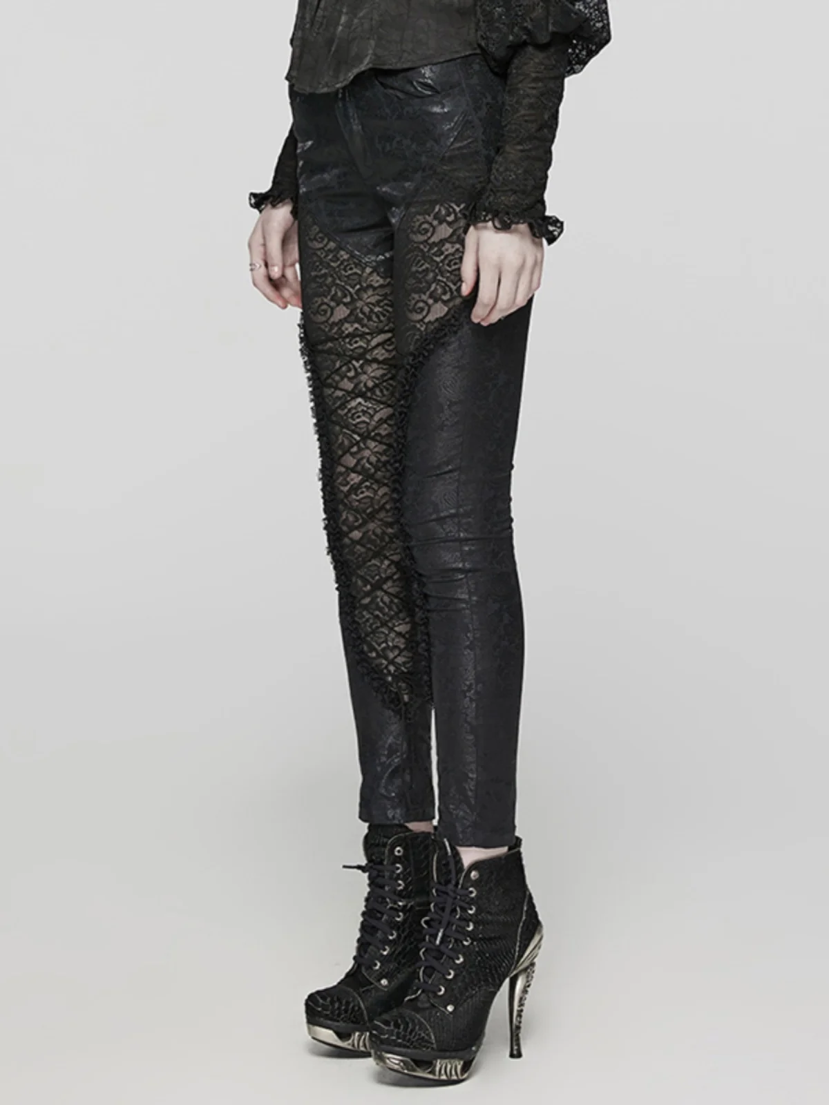 Gothic Lace Splice Slim Fit Pants Women's Outerwear Elastic Base Layer Trousers Long Pants Trendy Body Shaping High-End Feel