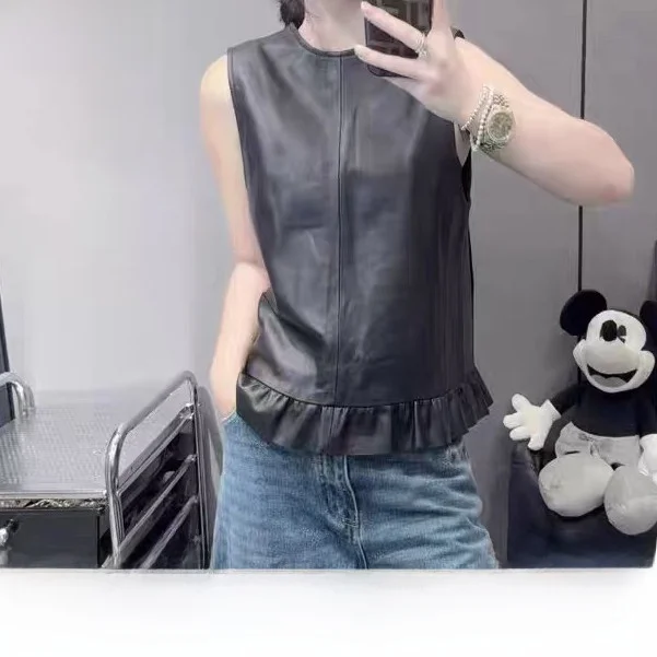 

Новинка 2025 года, женский жилет из натуральной овчины, утягивающий модный трендовый слив, круглый Ne Bal для поездок на работу, Sle