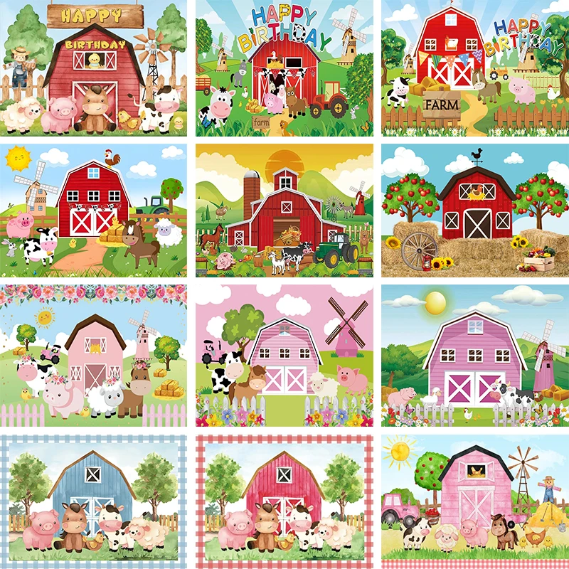 

Happy Birthday Farm Theme Backdrop Birthday Decoration Granja Animals Party Banner Cake Smash Photo Background Photography Props