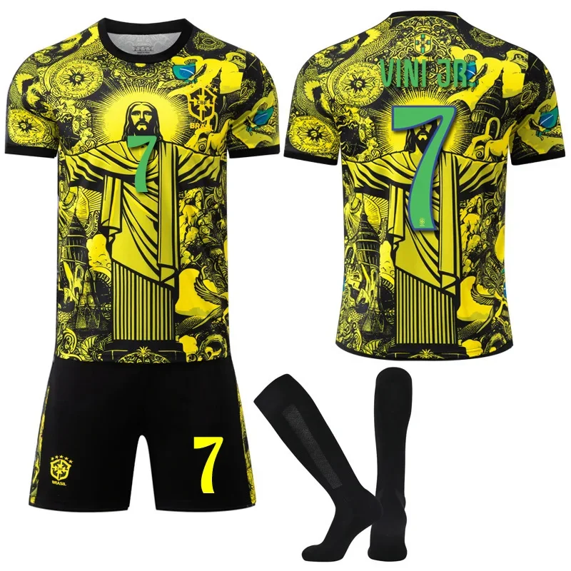 Brazil Special Edition Golden Football Kit Set 7 Vinicius 9 Richarlison 10 Neymar Soccer Uniforms Chinese Factory Outlet