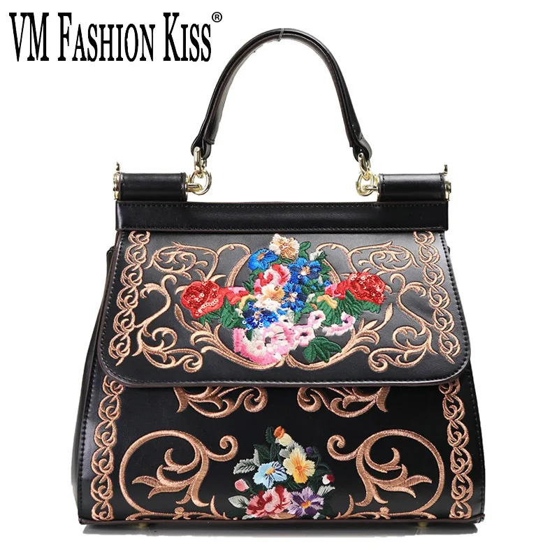 VM FASHION KISS Embroidered Frame hand Bag woman Luxury Designer Women's Bags Shoulder Bags Floral Handbags Crossbody Bags