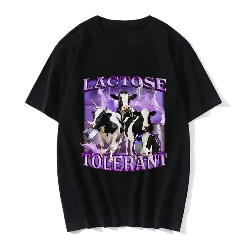 اللاكتوز متسامح مضحك ميمي الجرافيك تي شيرت الرجال خمر موضة قصيرة الأكمام تي شيرت عادية مريحة المتضخم تي شيرت للجنسين #1