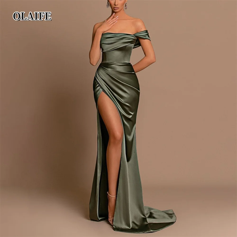 

Sheath Off-The-Shoulder Floor-Length Long Formal Prom Dresses Split Side vestidos para eventos especiales فساتين حفلة موسيقية