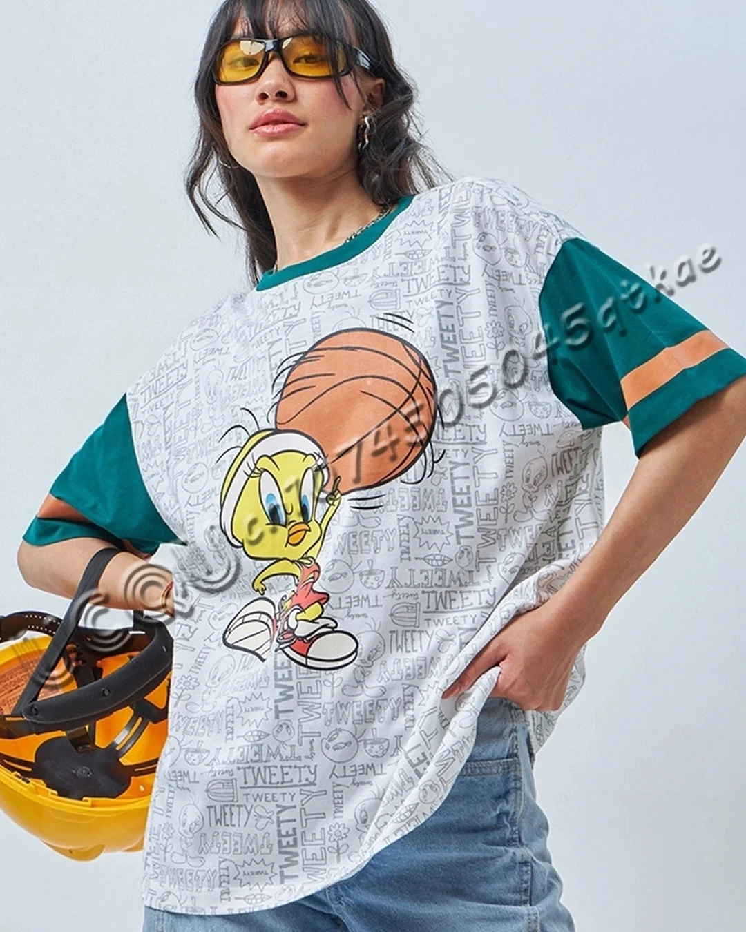 LOONEY TUNES Women's Casual Trendy Cool Cute Letter Cartoon Print Black Short Sleeve Men's T-Shirt Summer Tops