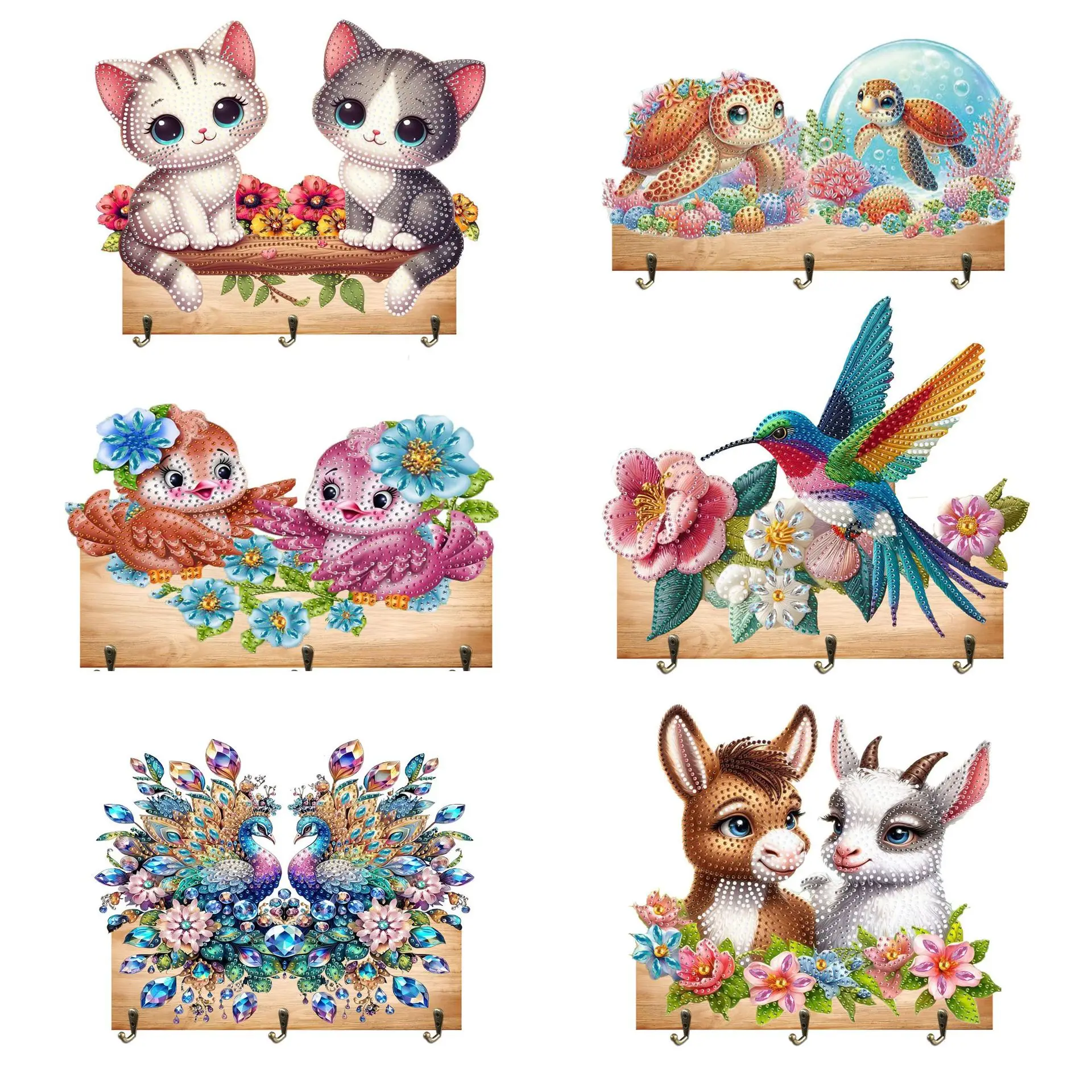 

Hot Selling DIY Diamond Painting Shaped Diamond Wooden Hook Animal Style Bird Cat Sheep Donkey