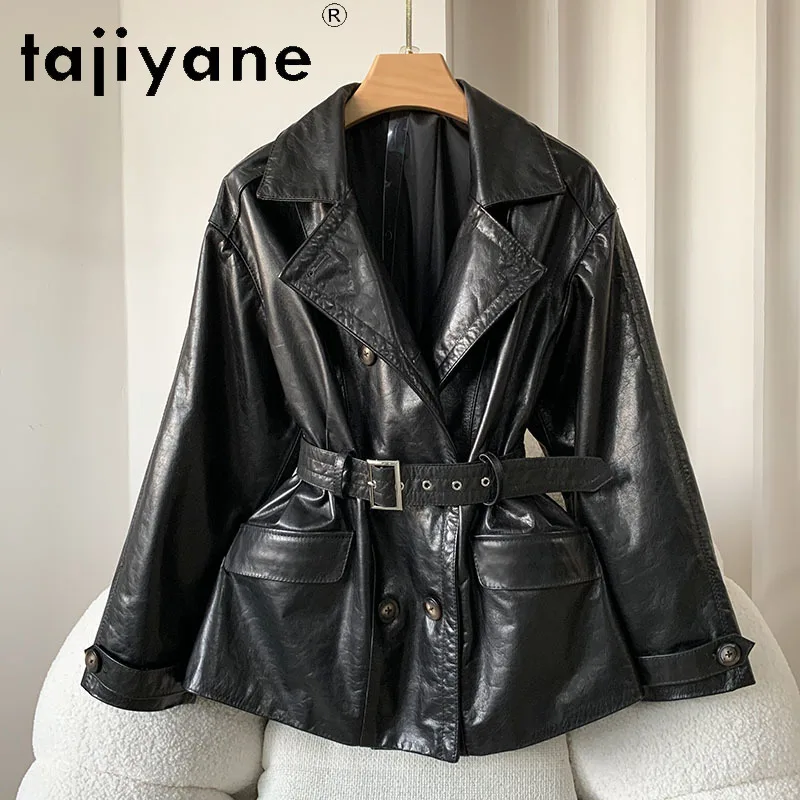 TAJIYANE 100 % Ölgewachste Schaffell Jacke Frau Vintage Schlanke Echtes Leder Jacken Frauen Herbst Damen Kleidung 2025 Chaquetas