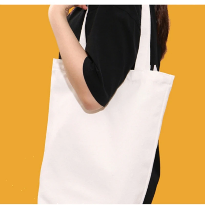 Large Capacity Canvas Shoulder Handbag Folding Eco-Friendly Cotton Tote Bags Reusable DIY Shoulder Bag Grocery Bag Beige Black