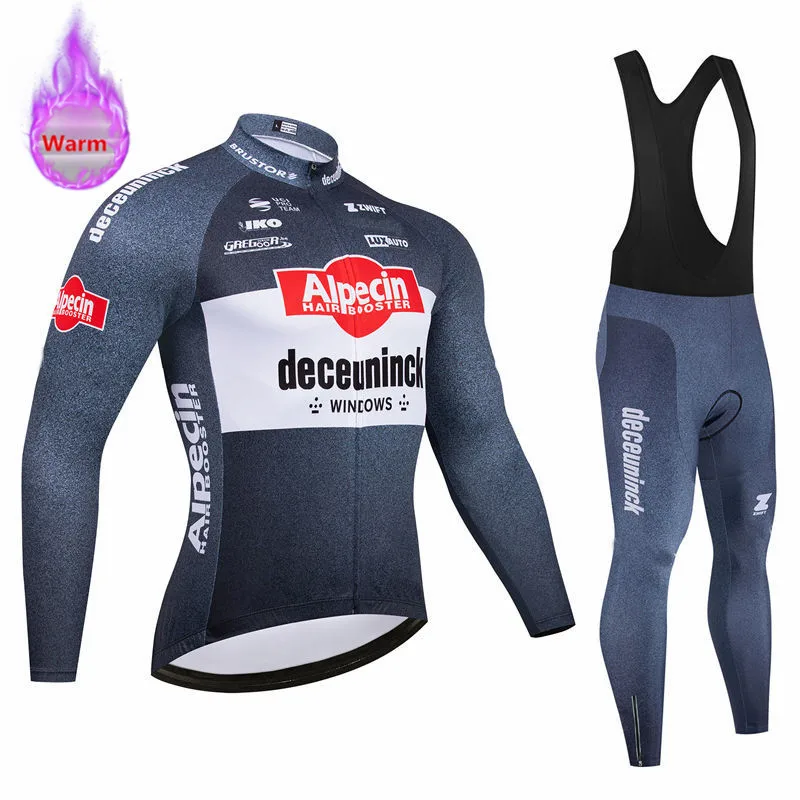 Alpecin Pro Team-Thermal Fleece Cycling Clothing Set for Men, Road, Mountain Bike, Bicycle Clothes, MTB Maillot, Winter, New