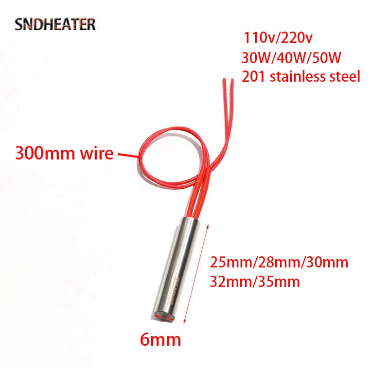 SNDHEATER 10 قطعة 220 فولت خرطوشة كهربائية عنصر التدفئة المقاومة 6x25/28/30/32/35 مللي متر 30 واط 40 واط 50 واط لآلة الختم الصناعية