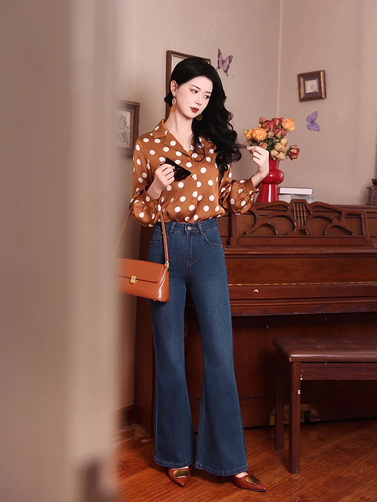 

High Waist Bell Bot Slimming k Blue Denim Jeans Women's Faion Spring Autumn Straight Leg Trousers Classic Color
