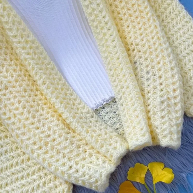 Cárdigans amarillos de manga larga para mujer, abrigo de nicho de punto que combina con todo, informal, elegante, Simple, sólido, primavera y otoño