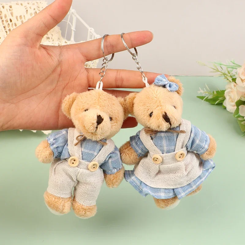 11cm Wear Clothes Bear Plush Toy Cartoon Rabbit Pendant Soft Stuffed Doll Keychain Backpack Car Bag Key Ring Decor Kid Gift