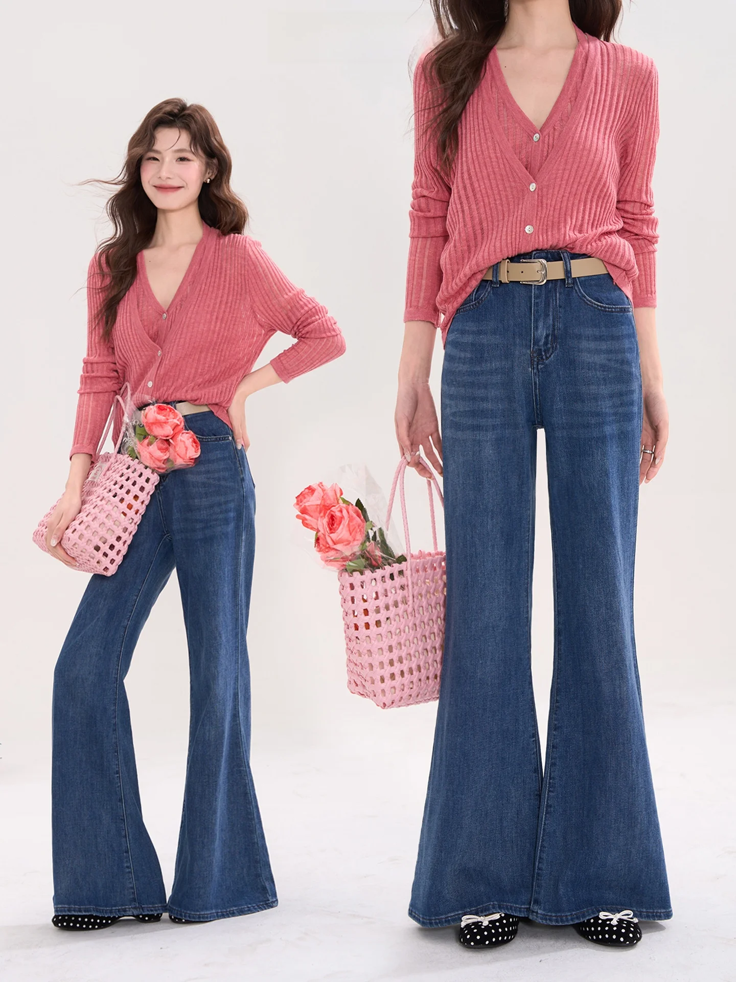 

High Waist Wide Leg Jeans Women's Spring Summer Slimming Vintage Denim Micro Flared Pants Supermodel Leg Shape Cotton Jeans