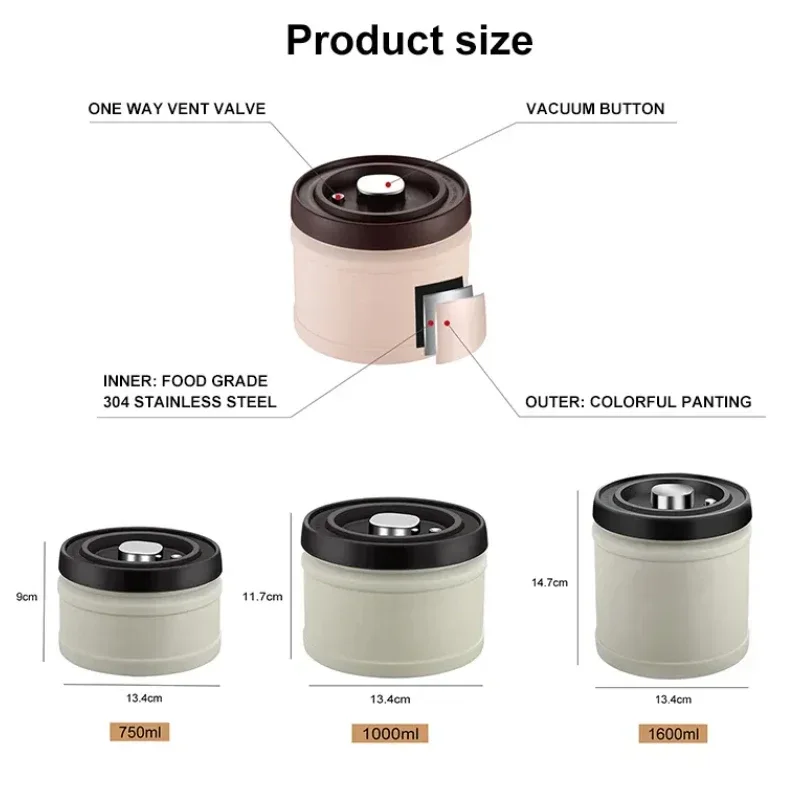 304 Stainless Steel Airtight Coffee Container Storage Canister Coffee Bean Jar Vacuum Sealed Cans food Kitchen Storage Organizer