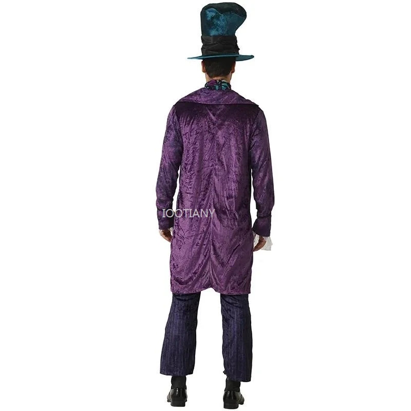 Crstyea Carnival Cosplay Costume For Adult Men Alice In Wonderland Authentic Mad Hatter Clothes Set Purim Halloween Cosplay Suit