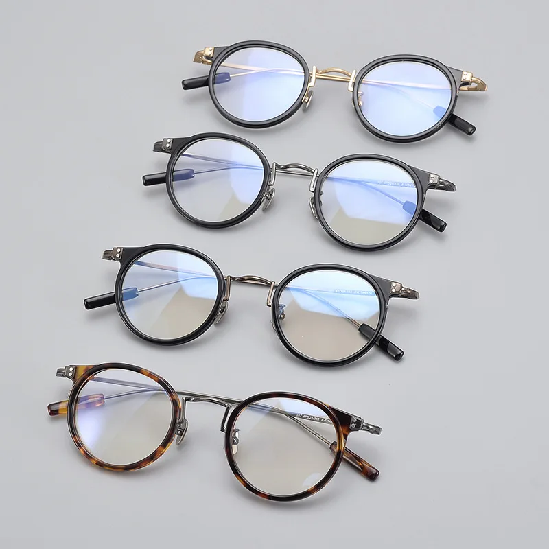 New Acetate Pure Titanium Round Glasses Frame Men Women Vintage Retro Designer Spectacle Prescription Eyewear Eyeglasses Frame