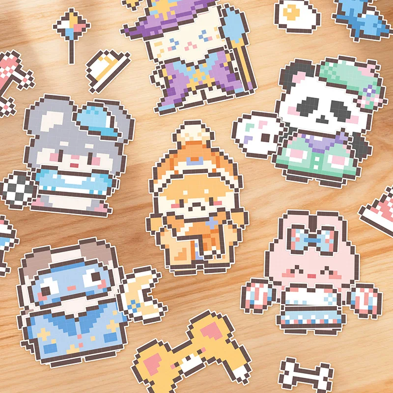 

28pcs Bean collage sticker book creative cartoon casual decompression cute pixel collage DIY account decoration collage