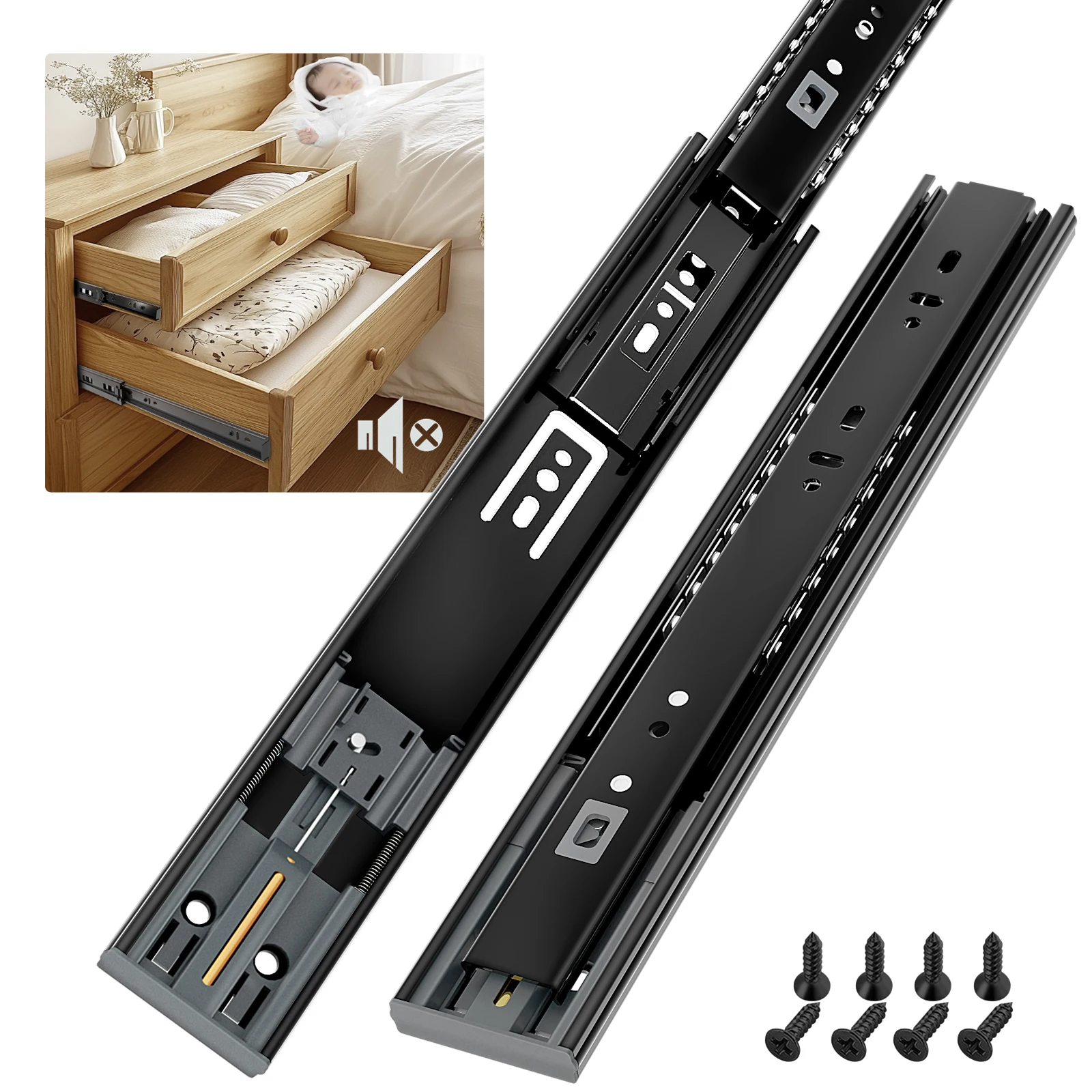 

AOLISHENG Soft Close Drawer Slide 10 - 24 Inch Ball Bearing Slide Rail 1 Pair For Furniture Drawer Slides 45 KG Capacity