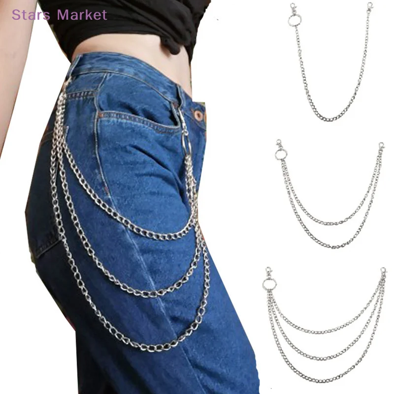 1/2/3 Layer Long Metal Belt Chain Rock Punk Hook Trousers Pant Waist Link Metal Wallet Chain Keychain Ring Clip HipHop Jewelry