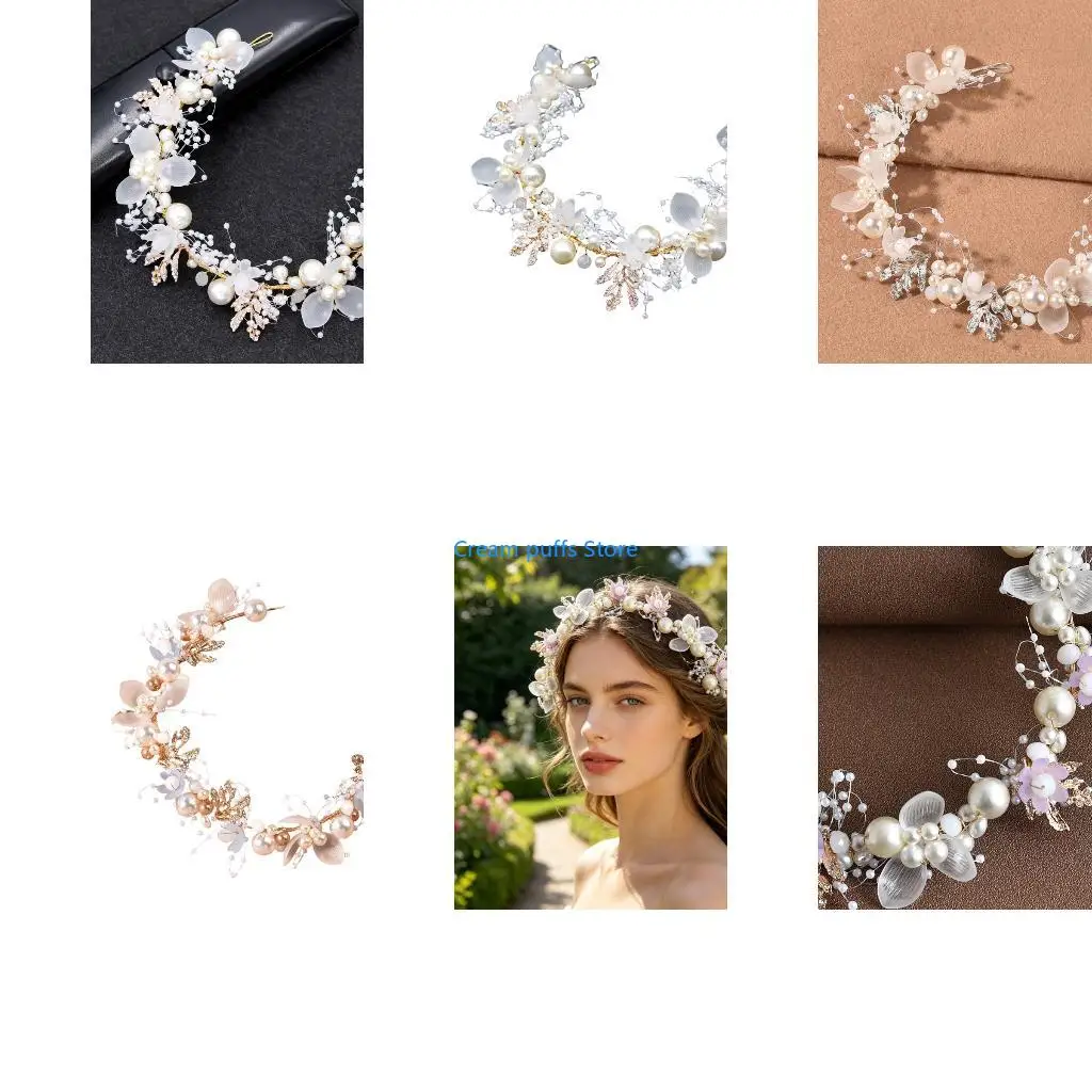 50LE Women Sparkling Pearls Hairband Tiaras Pageants Proms Club Headwear