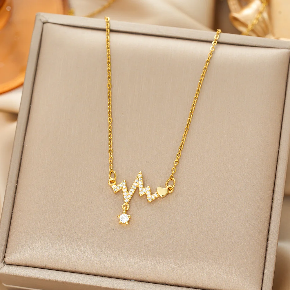 Stainless steel temperament electrocardiogram necklace, fashionable and personalized collarbone chain