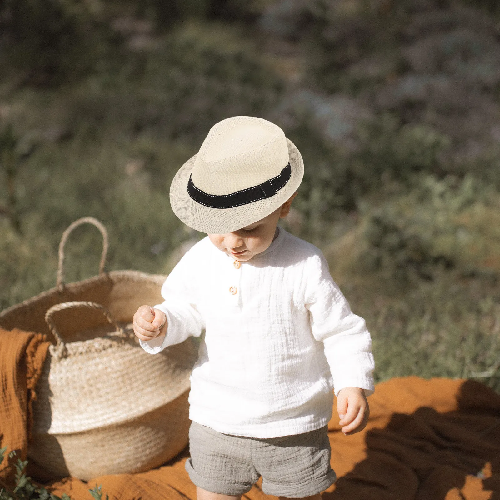 Chapeau de paille uni à calotte plate pour enfants, protection solaire, casquette d'été pour la plage, pour garçons et filles, chapeau de soleil pour enfants, chapeaux pour enfants, chapeau pour garçon