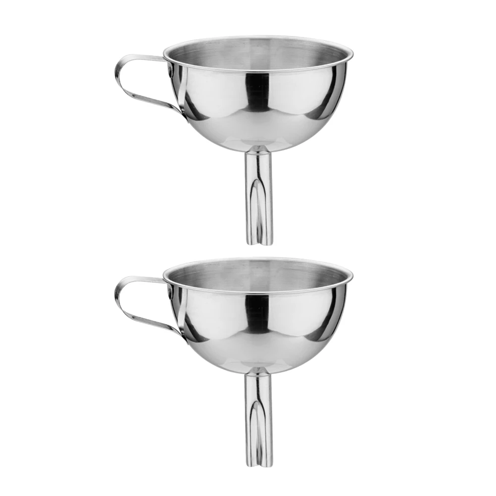 

2Pcs Stainless Steel Funnel Strainer Kitchen Cooking Oil Liquor Filter Rustproof Practical Use Smooth Surface Easy Hold