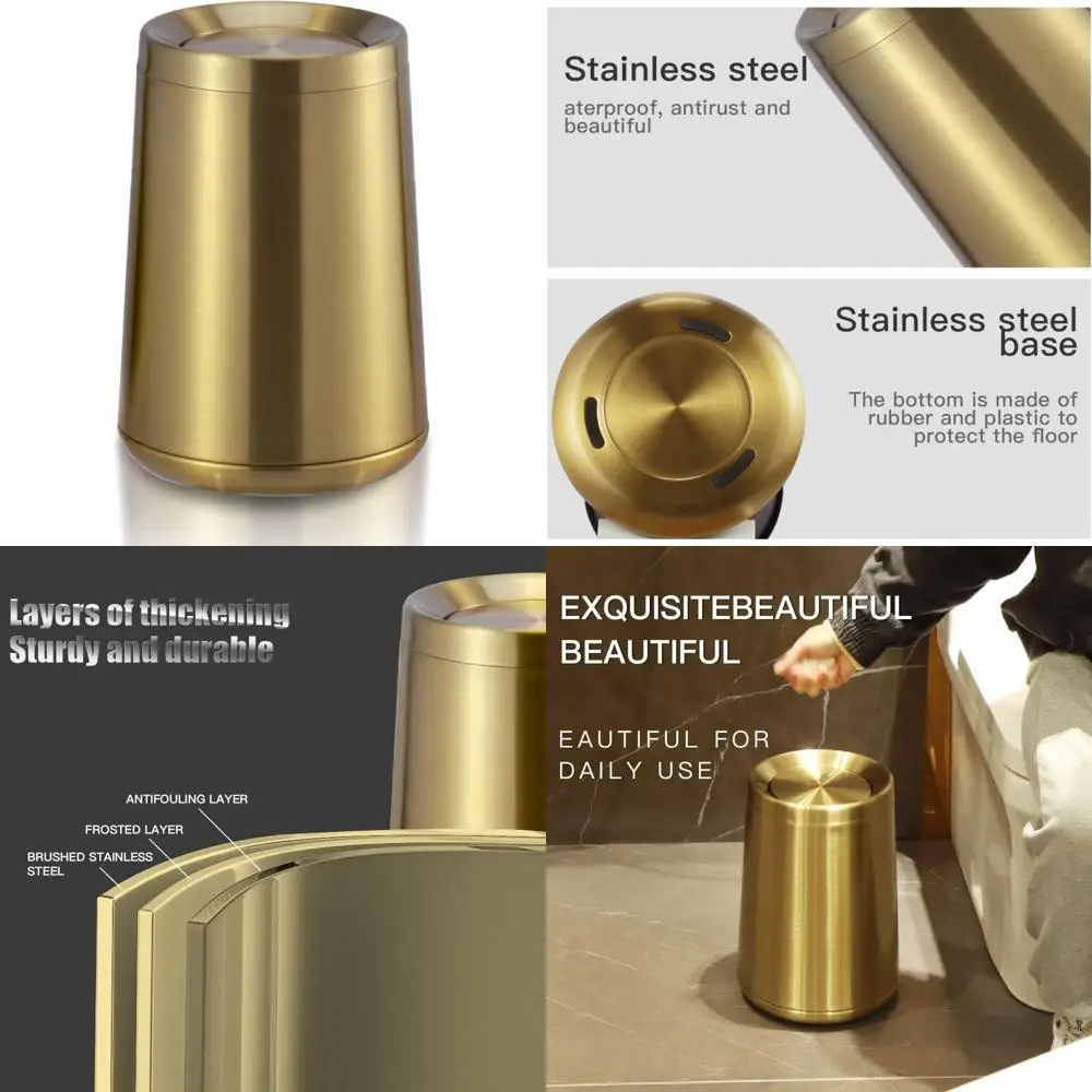 

Stainless Steel Swing Top Bathroom Trash Can, 10 Liter Capacity, Garbage Bin with Flip Lid for Home and Commercial Use